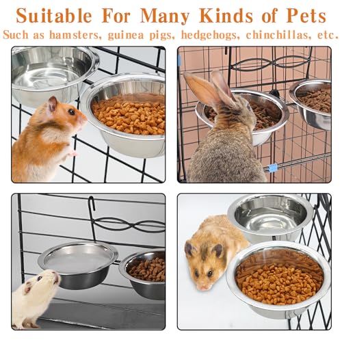kathson Stainless Steel Bird Bowls for Cage, 2 PCS Metal Pet Food Water Dishes with Holder Feeder Cage Coop Hook Feeder Cups for Birds, Parrots, Small Sized Dogs and Cats (6.7 Inch Dia) - size: 6.7 Inch Dia