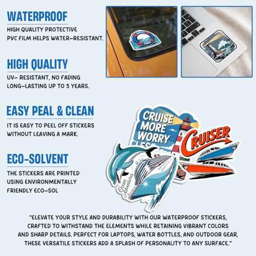 Vybonz Cruise Sticker Ocean Travel Decal Sea Adventure Boat Vacation | Cruise Stickers with Ocean Travel and Sea Adventure for Cruise Lovers, Laptop, Water Bottle, Journal and Notebook Use - color: Cruise, size: 3in