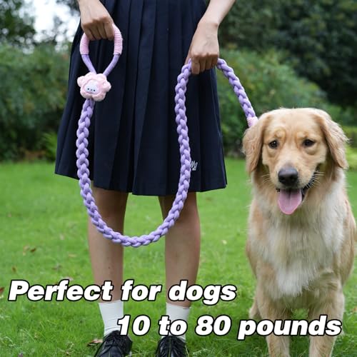 4FT Heavy Duty Braided Rope Dog Leash, Soft Cotton Design with Locking Clip for Medium & Large Dogs – Ideal for Walking & Training (Rabbit) - color: rabbit