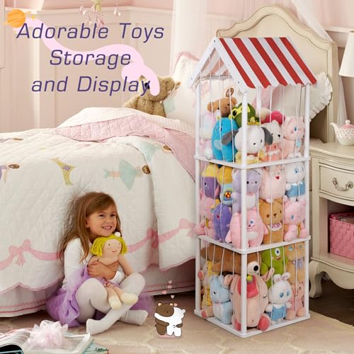 Wooden Stuffed Animal Storage Zoo 3-Tier, Anti-Tip Plush Toy Organizer | Large Capacity Stuffed Animal Organizer Holds 40+ Plushies, Anti-Tip Vertical Corner Toy Holder for Kids Nursery - color: White, size: Large