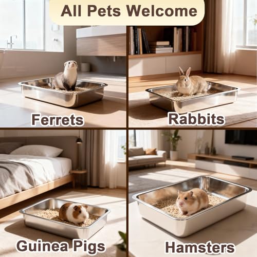Low Entry Stainless Steel Cat Litter Box for Senior Cats, Large Metal Kitten Shallow Litter Box, Easy Access Kitty Litter Tray-19.68'' Lx 13.78'' W x 2.76'' H - color: 19.68'' Lx 13.78'' W x 2.76'' H