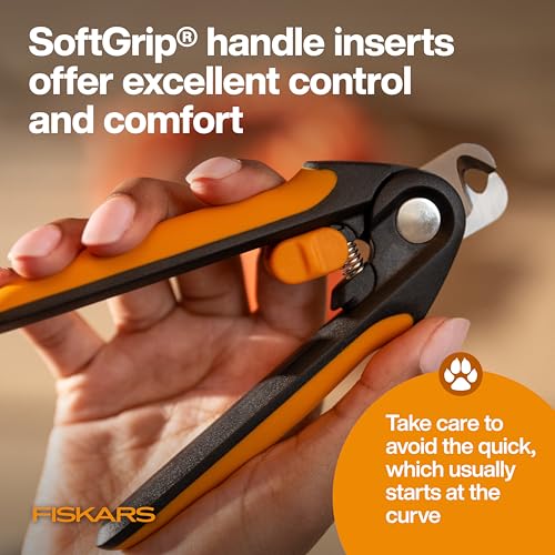 Fiskars Pet Large Nail Clippers, Cat and Dog Trimmers for Grooming, 5.75" | Suitable for Medium to Large Dogs, Semi-Circular Blade for Clear View, SoftGrip Handle w/ Safety Lock, Pet Supplies, Black - size: Large