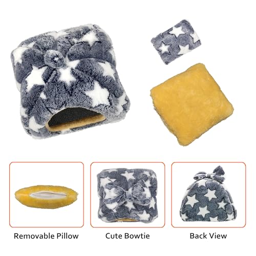 Guinea Pig Bed, Hideout House for Small Animals, Warm & Cozy | Premium Fleece Material, Ideal Bed & Accessories for Hamsters, Chinchillas, Dwarf Bunnies, Hedgehogs. - color: Greystars, size: M-10" x 10"