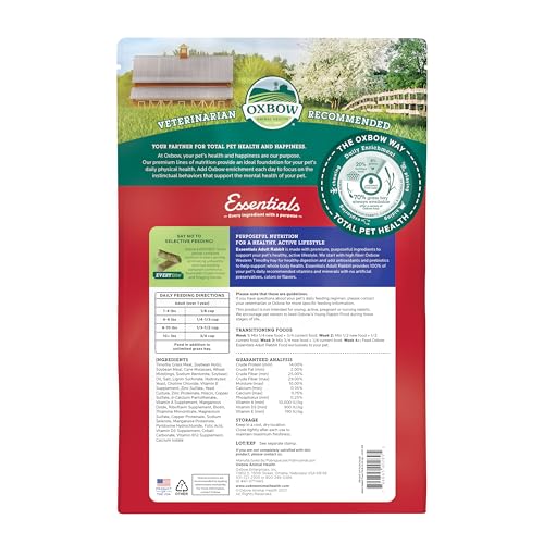 Oxbow Essentials Rabbit Food, Adult, with Timothy Hay for Rabbit, Pet Pellets with Vitamins & Minerals, Small Animal Pet Products, Bunny Food, Made in USA, High Fiber, 10 lb. Bag - size: 10 Pound (Pack of 1)