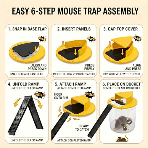 Bucket Mouse Trap- 5 Gallon Bucket Mouse Trap Lid Mouse Rat Trap- Automatic Reset Flip and Slide Mouse Trap Humane Mouse Rat Traps for Indoor Outdoor Use Pet Friendly (Yellow-2packs)