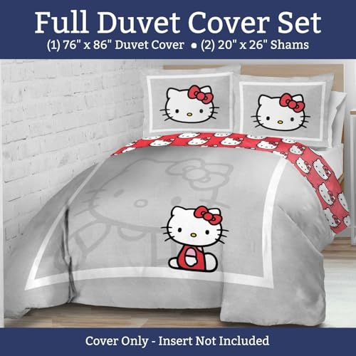 Jay Franco Duvet Cover Set – 3 Piece Comforter Cover and Sham Set, Super Soft Cozy Bedding (Insert Not Included) Grey - Hello Kitty, Full - color: Grey - Hello Kitty, size: Full