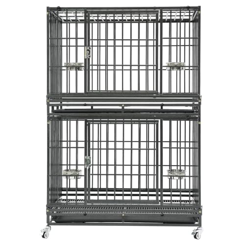 Homey Pet Two Tier 37" Heavy Duty Stackable Dog Crate with Wheels | Metal Crate for Dogs with Escape proof Locks, Tray, Bowl, Open Top, for Small and Medium Dogs, Breeders and Multi-dog Homes - size: 37.0"L - 2 Tiers - 1P
