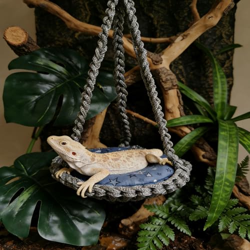 Reptile Hammock Swing Hanging Bed Bearded Dragon Hammock Reptile Accessories for Chameleon, Lizards, Gecko, Snakes, Iguana Reptiles, Geckos, Bird, Parrot, Parakeet, Cockatiel Toys（Gray with pad） - color: Gray with pad