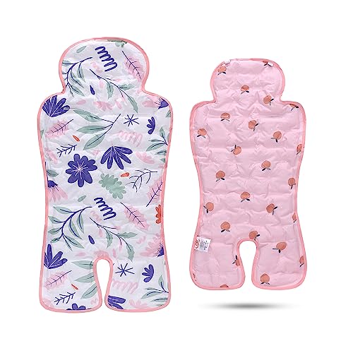 Gel Car Seat Cooler Pad,1 Pack Double Sides-Universal Baby Stroller Ice Cushion,Summer Cooling Seat Liner,Multifunctional Suitable for Baby Dining Chair,Child Safety Seat (Pink Flowers +Peach) - color: Pink Flowers +Peach