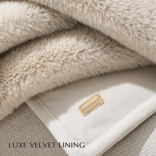 EVERGRACEHOME Faux Chinchilla Fur Throw Blanket, 50"x60", Birch Mink | Luxury, Super Soft, 1220GSM, Fluffy Cozy Mink, Reversible Velvet Back, Warm Thick Heavy Winter Throw for Couch Bed, Gift - color: Birch Mink, size: 50"x60"
