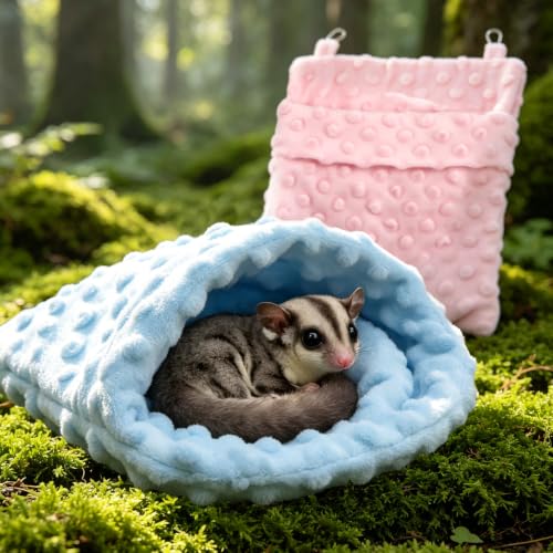 Small Animal Hammock Sleeping Bag Pink Suede Hanging Warm Nest for Hamsters, Hedgehog Squirrels, Ferrete and Other Small Pet Cage Accessories