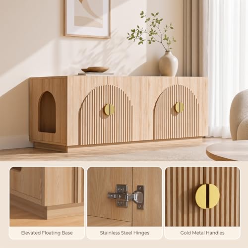 Amunrbrek Double Cat Litter Box Enclosure Furniture with Optional Divider - color: Natural Double