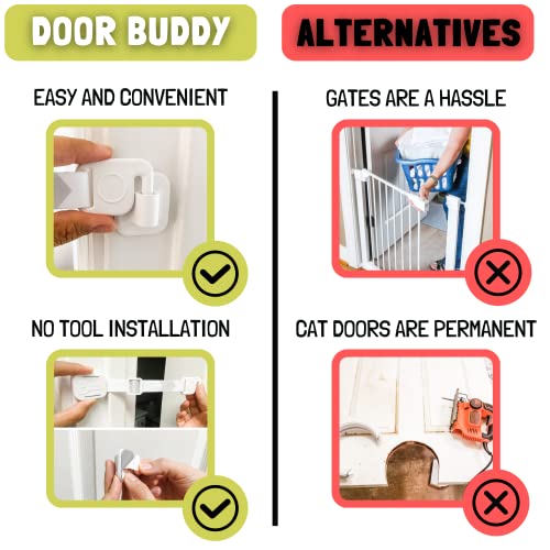 Door Buddy Child Proof Door Lock & Cat Door Stopper. Adjustable Door Strap Latch to Baby Proof Door & Keep Toddler out of Cat Food & Litter Box. Easy Pet & Baby Gate with Cat Door Interior Alternative