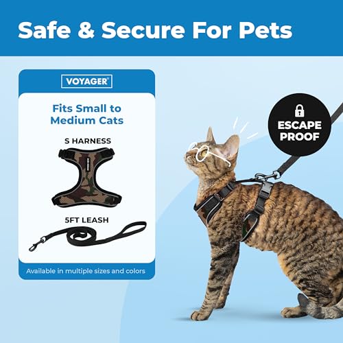 Voyager Escape-Proof Step-in Lock Cat Harness & 5ft Neoprene-Handle Leash Set All-Weather Mesh with Reflective Stitching for Small to Large Cats by Best Pet Supplies, Army (327), M - color: Army (327), size: M (Chest: 16.5 - 19.5")