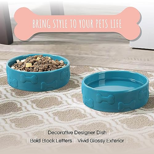 Manor Small Ceramic Pet Bowl, 2-Cup Lightweight Food & Water Dish for Cats, Dogs & Rabbits, Azure - color: Azure, size: Small