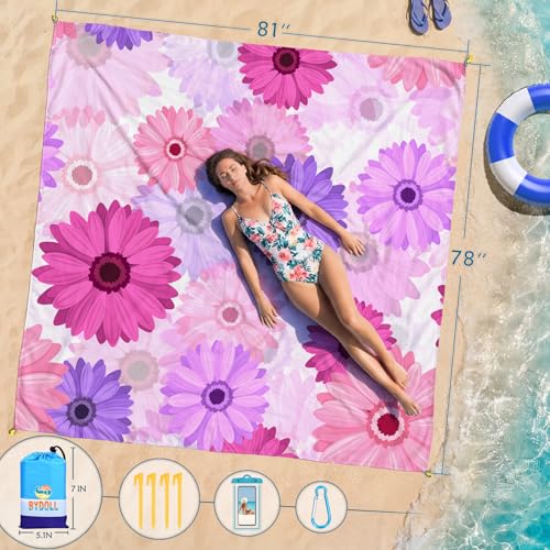 BYDOLL Beach Blanket Waterproof Sandproof,78''X81''/78''X110'' Large Sand Free Oversized Lightweight Sand Resistant Blanket, Picnic Mat for Beach Travel Camping Hiking Essentials - color: Daisy, size: 78''X81"