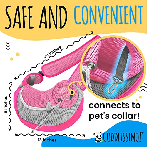 Cuddlissimo Small Dog Sling Carrier, Pet Cat Sling, Puppy Pouch - Pink-S | Teacup & toy breeds under 6 lbs, Yorkie, Chihuahua, kitten, wearable purse-style shoulder bag, hands-free chest carrying - color: 1. Hot Pink