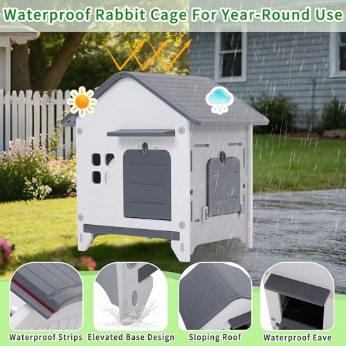 Plastic Rabbit Cage Outdoor Indoor, Bunny Cage Guinea Pig Cages Enclosure | Waterproof Rabbit Hutch Leak-Proof Pull-Out Tray&Chew-Proof, Easy-Clean & Ideal for Small Animal Cage Enclosure - size: 25.6"L x 20.1"W x 27.2"H