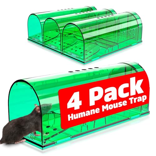 4 Pcs Humane Live Mouse Traps No Kill Reusable Mice Trap Catch | Green, PC Material, Reusable Capture & Release, Use for Home, Waterproof - size: 4 Pack