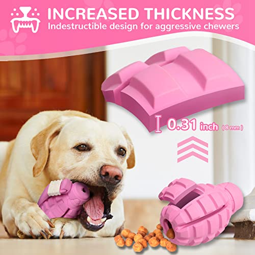Dog Toys for Aggressive Chewers Large Breed, Fun to Chew (Pink) | German Shepherd, Indestructible Interactive Treat Dog Toys for Large Medium Breeds, Food Grade&Tough Rubber, Chase and Fetch - color: Pink