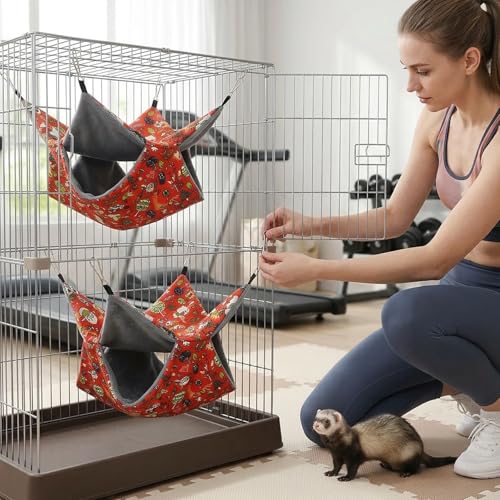 2PCS Ferret Hammock, Rat Hammock and Ferret Bed, Two Hammock Beds for Small Pets, Red Color Set of Two, Soft Hanging Beds for Ferrets and Rats, Cozy Sleeping Spots for Small Animals