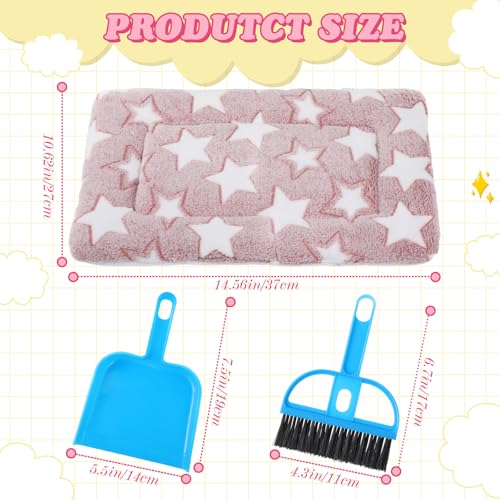 Tudomro 10 Pcs Guinea Pig Bed Mat with Cleaning Dustpan Brush 15" x 11" Animal Bedding Fleece Bunny Sleeping Pad for Small Dogs Cats Rats Hedgehogs Ferrets Hamster Indoor(Heart Bear) - style: Heart Bear