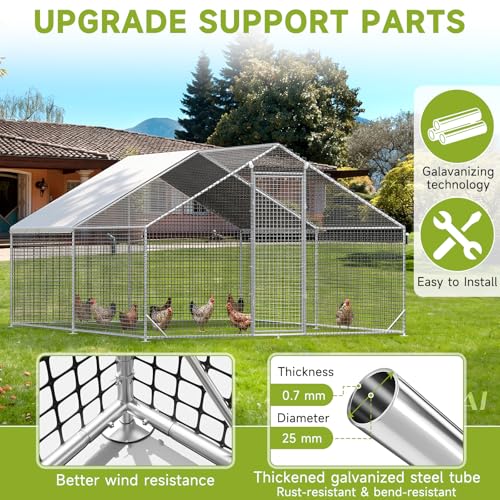 Large Walk-in Chicken Coop with Chicken Run, Galvanized Poultry Enclosure with Waterproof Anti-UV Cover and Security Lock, Ideal for Rabbit, Duck, Backyard and Farm Yard，13.1'x 9.8'x 6.6' - size: 157.7"L x 117.6"W x 78.7"H