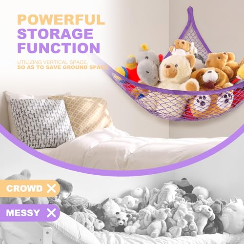 Lazebox Stuffed Animal Net Hammock for Plushie Toys, Stuffed Animal Hammock Corner for Kids' Room Decor, Ideas for Organizing Stuffy Collection, Purple, L (67" x 40" x 40")-Pack of 1 - color: 1 Pack - Purple, size: L (67" x 40" x 40")-pack of 1