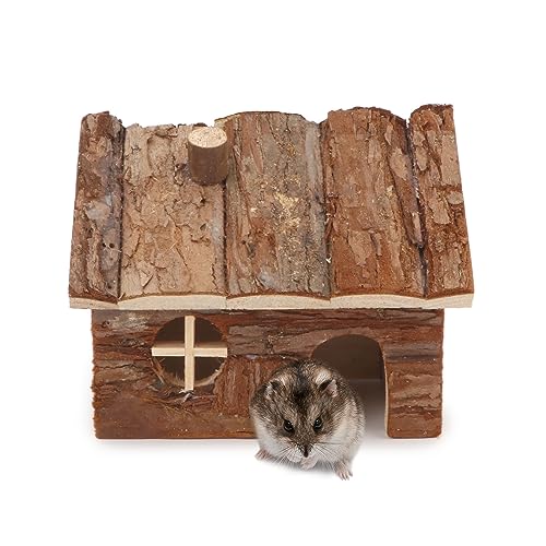 Wontee Hamster Wood House Hamster Hideout Hut for Dwarf Hamsters Mice Small Gerbils (Small)