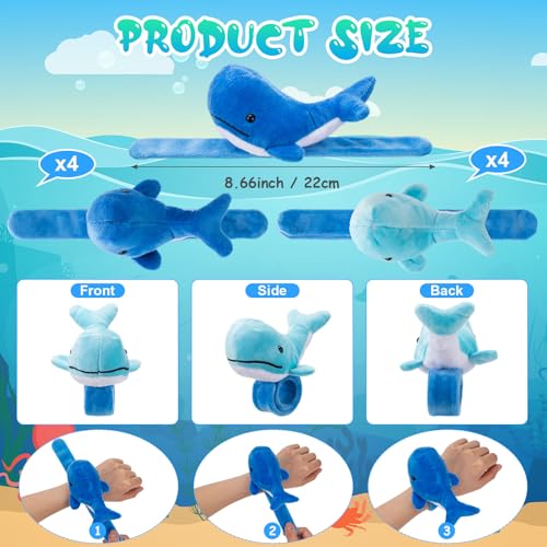 Lenwen 8 Pcs Whale Stuffed Animals Slap Bracelets for Kids Plush Animal Slap Snap Bracelets Bulk Whale Wrist Bands Adopt an Animal School Students Gifts Party Favors for Boys Girls Classroom Prizes - style: Whale