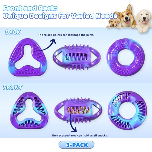 3PCS Puppy Teething Toys for Puppies & Small Adult Dog Up to 25 lbs | TPR Puppy Chew Toys, Three Shapes of Small Stuffable Puppy Toys, Extended Playtime & Clean Pet Teeth