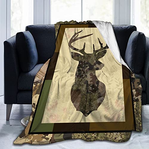 Deer Camouflage Throw Blanket Cozy Plush Camo Hunting Flannel Fleece Ultra Soft Blankets Unisex Lightweight Fuzzy Party Blanket Gifts for Adult Men Bed Couch Sofa Kids 50"x40" - color: Camouflage Deer, size: 50"x40"
