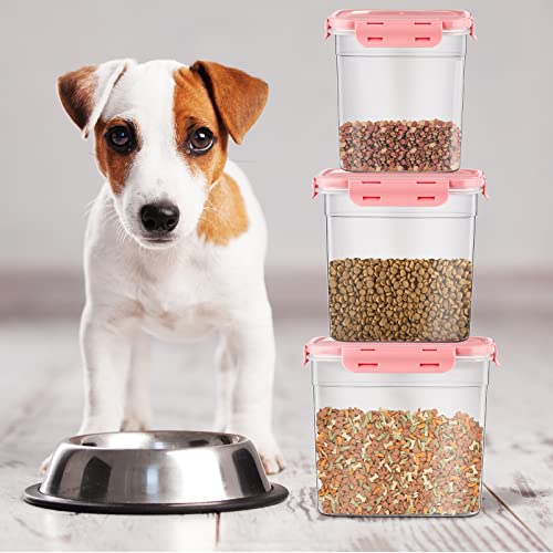 Patelai 6 Pcs Dog and Cat Food Storage Containers with Scoops Set Plastic Pet Food Storage Containers Stackable Airtight Dry for Kitchen 1.27 Qt, 2.4 Qt, 4 Qt(Pink) - color: Pink