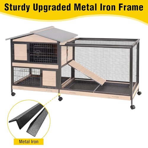 Aivituvin Rabbit Hutch Indoor 2 Story Bunny Cage Outdoor Guinea Pig Cage with Caster Wheels Chicken Coop with Run, 3 Pull Out Tray (Black&Wood) - color: Black&Wood