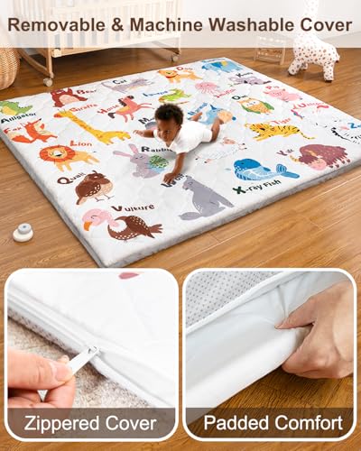 Foam Baby Play Mat, 71x59 Playpen Mat with Removable Cover | Machine Washable Cover, Thicken Cushioning Playmats for Baby, Non-Slip Bottom, Easy to Clean for Infants, Animal - color: Animal, size: 71" X 59"