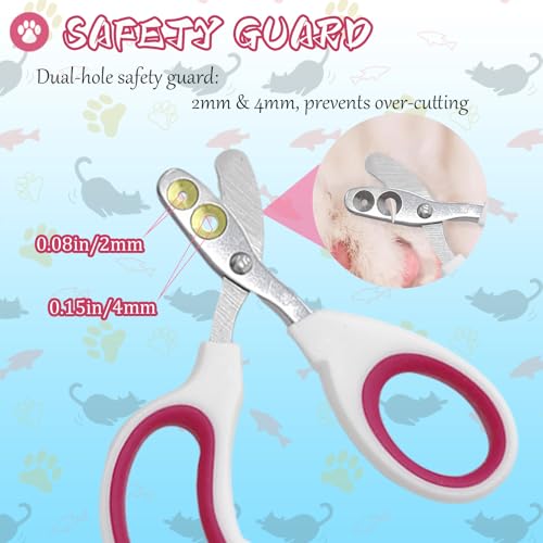 2Pcs Pet Nail Clippers Dog Cat Nail Clipper with Guard - Avoid Over Cutting, Cat Claw Trimmers for Rabbits Kittens Guinea Pigs Puppies and Small Animals, Non-Slip Handle & Stainless Steel Blades
