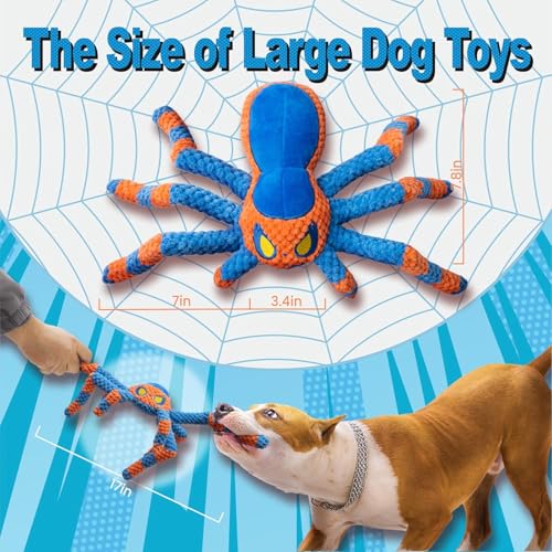 LEGEND SANDY Squeaky Dog Toys- Plush Dog Toys with Soft Fabric for Small, Medium, and Large Dogs Daily Companionship, Training Reward Gift | Puppy Chew Toys for Teething, Daily Companionship, Training Reward Gift - color: Blue Spider