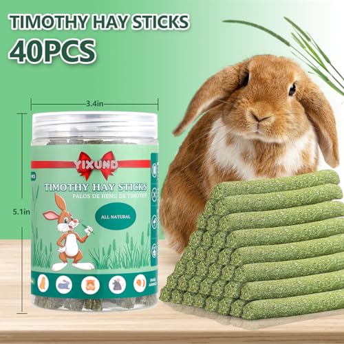 YIXUND Timothy Hay Sticks Treats for Rabbits & Other Small Pets - 40pcs Natural Handmade Chew Toys