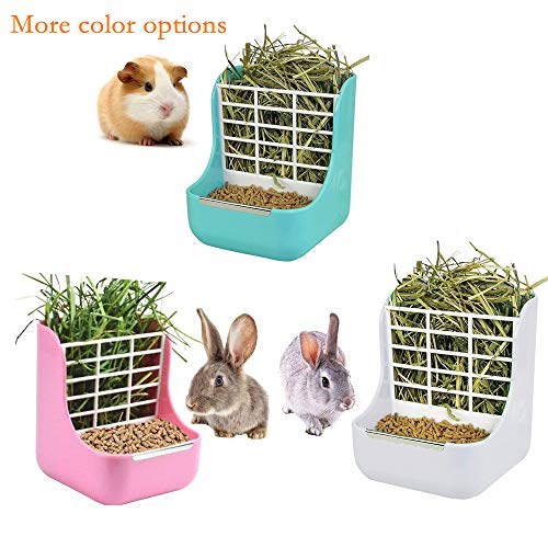 Rabbit Supplies with Bowl & Hay Feeder - Accessories for Bunnies & Guinea Pigs, 6x6x7 Inches (White) - color: White