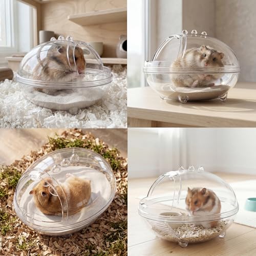 Clear Hamster Sand Bath, Dinosaur Sandbox Hideout with Scoop (M) | Anti-Scatter Sandbox, For Dwarf Hamsters Gerbils Mice, Hideout & Sand Bath Container - size: Medium