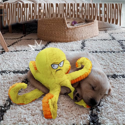 LEGEND SANDY Tough Dog Toys, Squeaky Large Dog Toy, Stuffed Puppy Chew Toys | Soft Fabric, Interactive Daily Companionship, Tug of War Doggie Toy, Training Reward, Crinkle Yellow Octopus - color: Yellow Octopus