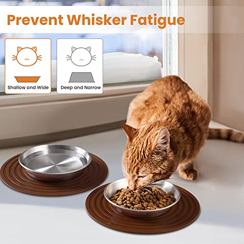 Cat Food Bowls, 2 Pcs Stainless Steel Cat Food and Water Bowls, Whisker Fatigue Shallow Cat Dishes, Small Dog Puppies Fat Faced Cat Kitten Supplies - color: 2 Basic Bowls