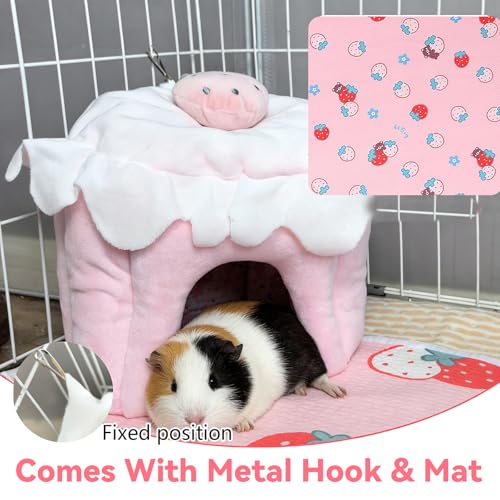 Guinea Pig Hideout, Warm Bunny House, Washable Winter Dwarf Rabbit Bed for Hamster, Chinchilla, Hedgehog,Ferret & Other Small Animals (Medium) - color: Pink, size: M：9.8 × 9.8 × 7.8 in （25 x 25 x 20 cm）