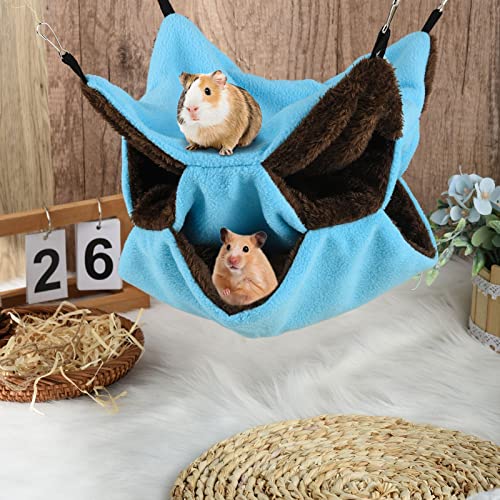 3 Tier Ferret Rat Hammock,Guinea Pig Cage Accessories,11.8x11.8Inches,Pet Cage Hanging Bunkbed Hammock for Small Animals,GuineaPig,Ferret,Kitten,Squirrel,Chinchilla,Rat,Parrot - color: cute blue
