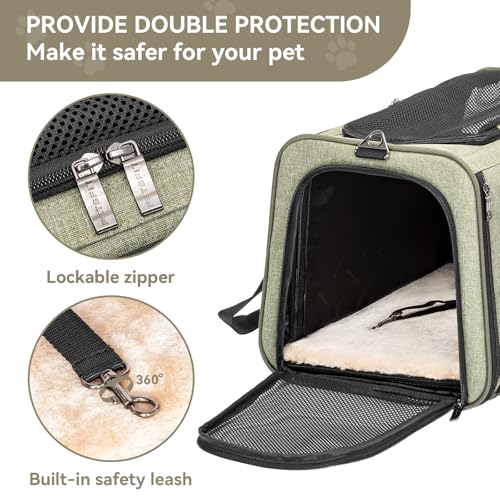 Petsfit 19"X12" X12" Expandable Pet Carrier, Square Expansion Reduces Pet Anxiety, Escape-Proof Self-Locking Zippers, 3 Easy-Access Entrances, for Cats & Small Dogs up to 18 lbs - color: Green, size: 19.0"L x 12.0"W x 12.0"H