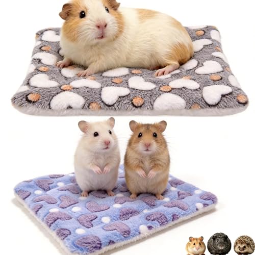 2 Pcs Guinea Pig Bed 9"x13" 2 Colors Waterproof Washable Soft Fleece Pee Pad Cage Liner Small Animal Bedding Warm Mat Reusable Cozy Sleeping Surface for Syrian Hamster Hedgehog Sugar Glider
