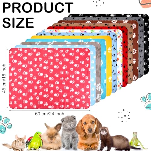 Tegeme 12 Pcs Fleece Pet Blankets Paw Print Dog Cat Bedding, 18 x 24 Inches | Soft Warm Sleep Mats, Paw Print Design Cage Liner Sleep Mat Pad for Puppy, Kitten, Small Animals, Cage Liner, Bedding Cover - size: 18 x 24 Inches