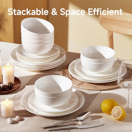 6 Pack Bone China Bowl Set, 28.5 oz Soup and Cereal Bowls, White | Lightweight & Durable Dinner Bowls for Salad Dessert Pasta Cereal Soup Rice Oatmeal, Microwave & Dishwasher Safe - size: 6 Pieces