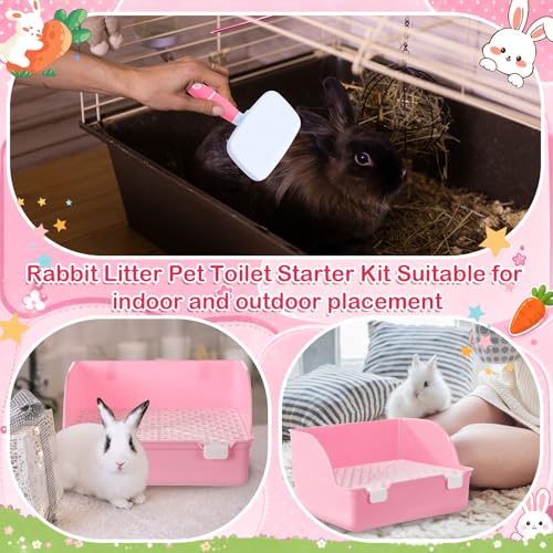 Reallnaive 15 Pcs Rabbit Starter Kit Small Rabbit Litter Box Girls Gift Animal Grooming Kit Bunny Toys Bowl Blankets with Cleaning Set for Guinea Pig Accessories(Light Pink) - color: Light Pink