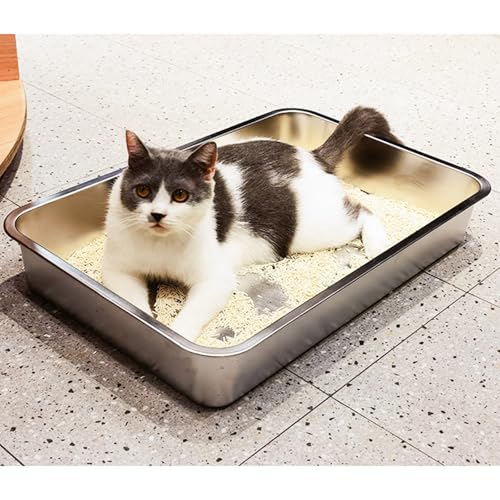 Stainless Steel Cat Litter Box,Extra Large Metal Litter Box,20Lx14x4 in | Extra Large Metal Litter Tray for Big Cats Kitty Rabbits,No Smell,Non Stick,Easy to Clean - color: 4"H, size: 20"L x 14"W